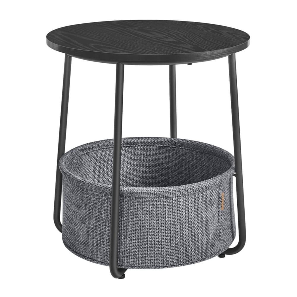 Petite table basse ronde avec panier en tissu noir et gris