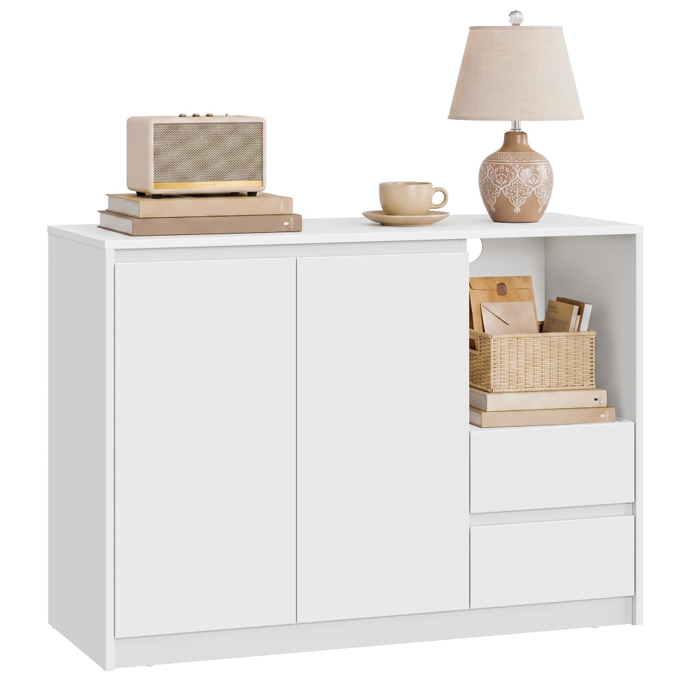 Buffet armoire de rangement 2 tiroirs 103.3 x 40 x 74 cm blanc nuage Buffet armoire de rangement 2 tiroirs 103.3 x 40 x 74 cm blanc nuage