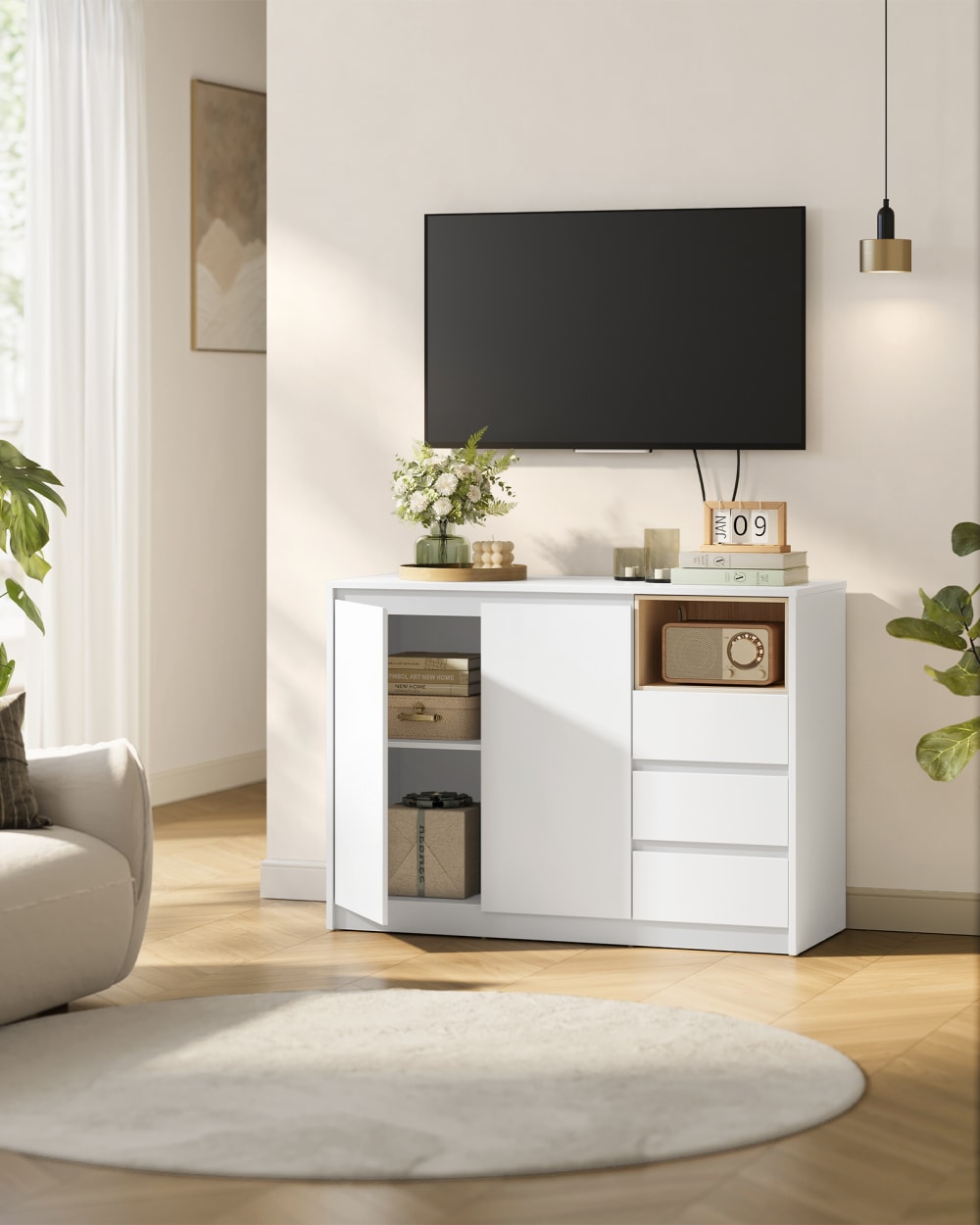 Buffet avec porte et étagère 40 x 103,3 x 74,5 cm blanc nuage