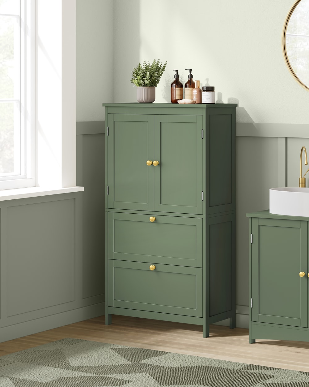 Armoire de salle de bain avec 2 portes et 2 tiroirs vert forêt