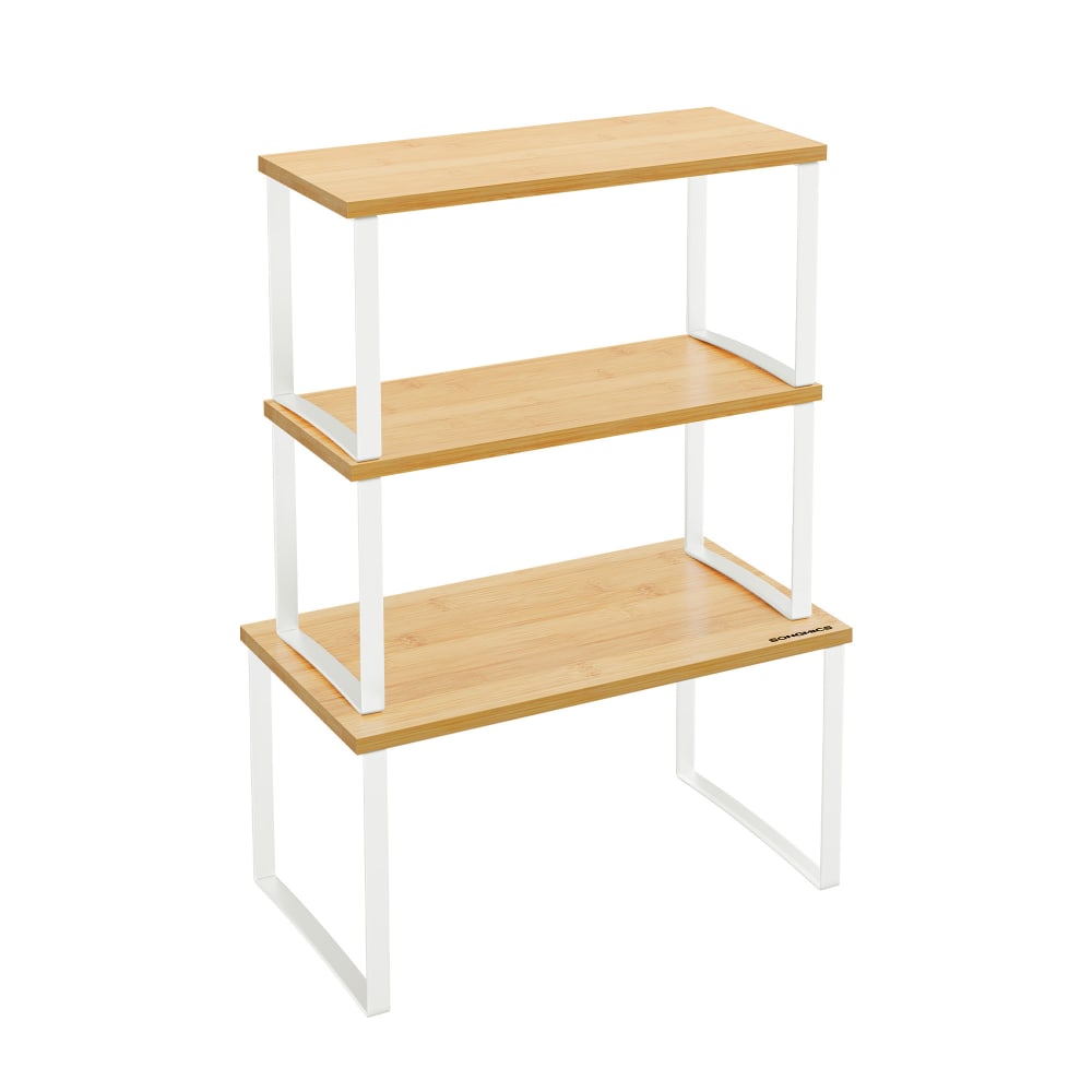 Organisateurs d'armoire de cuisine lot de 3 empilables blanc et beige