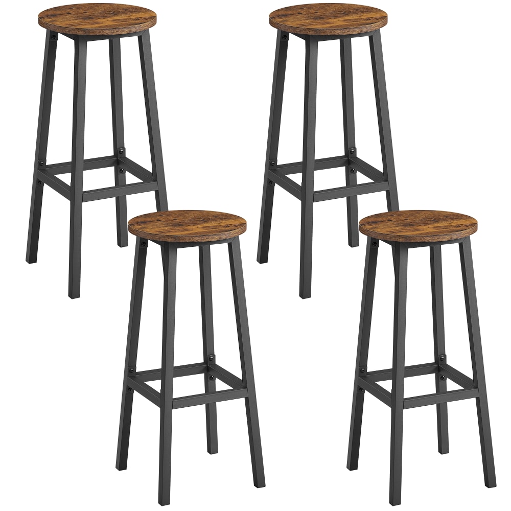 Tabourets de bar lot de 4 hauteur 74 cm repose-pieds marron et noir