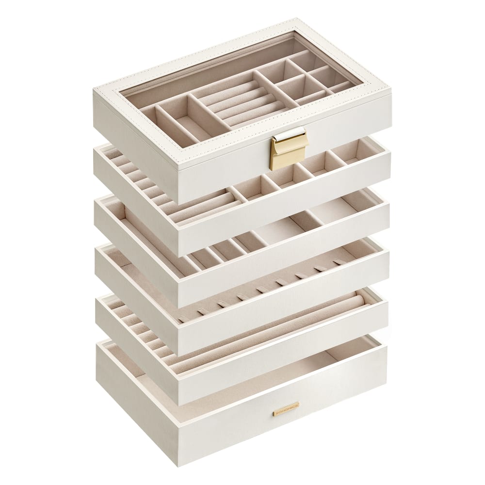Plateaux à bijoux empilables boîte à bijoux 28 x 17 x 25.3 cm beige