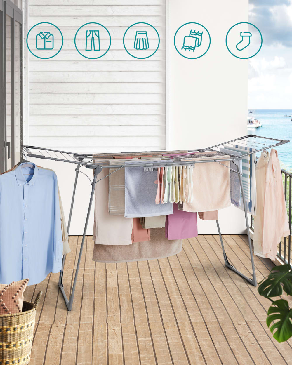 Étendoir à linge 62 x 173 x 96,5 cm gain de place gris — vue 4