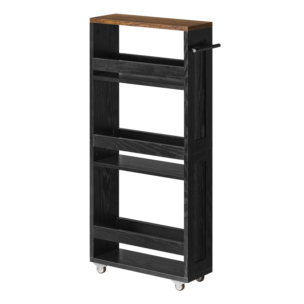 Chariot de rangement fin à 4 niveaux avec roulettes noir et marron