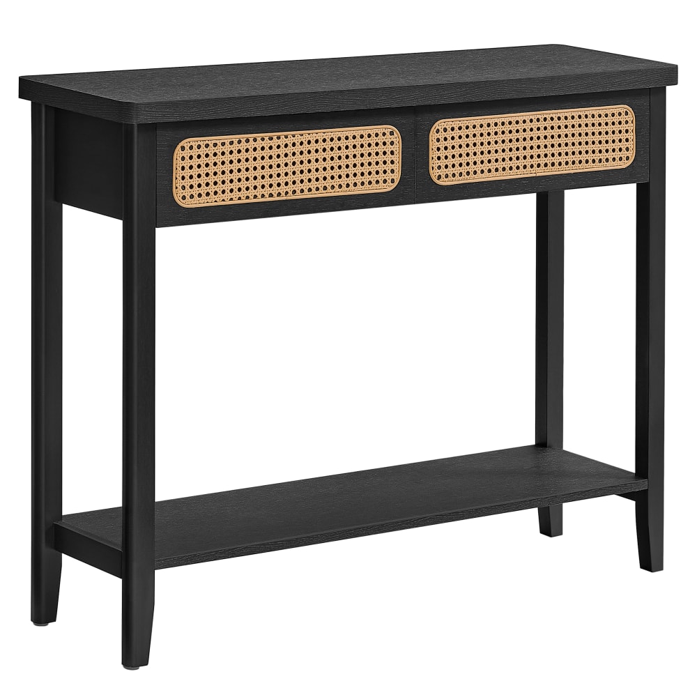 Table console avec 2 tiroirs étagère ouverte coins arrondis noir