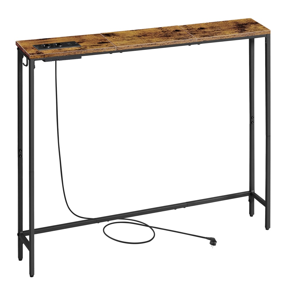 Table console avec multiprise 15 x 100 x 80 cm marron et noir