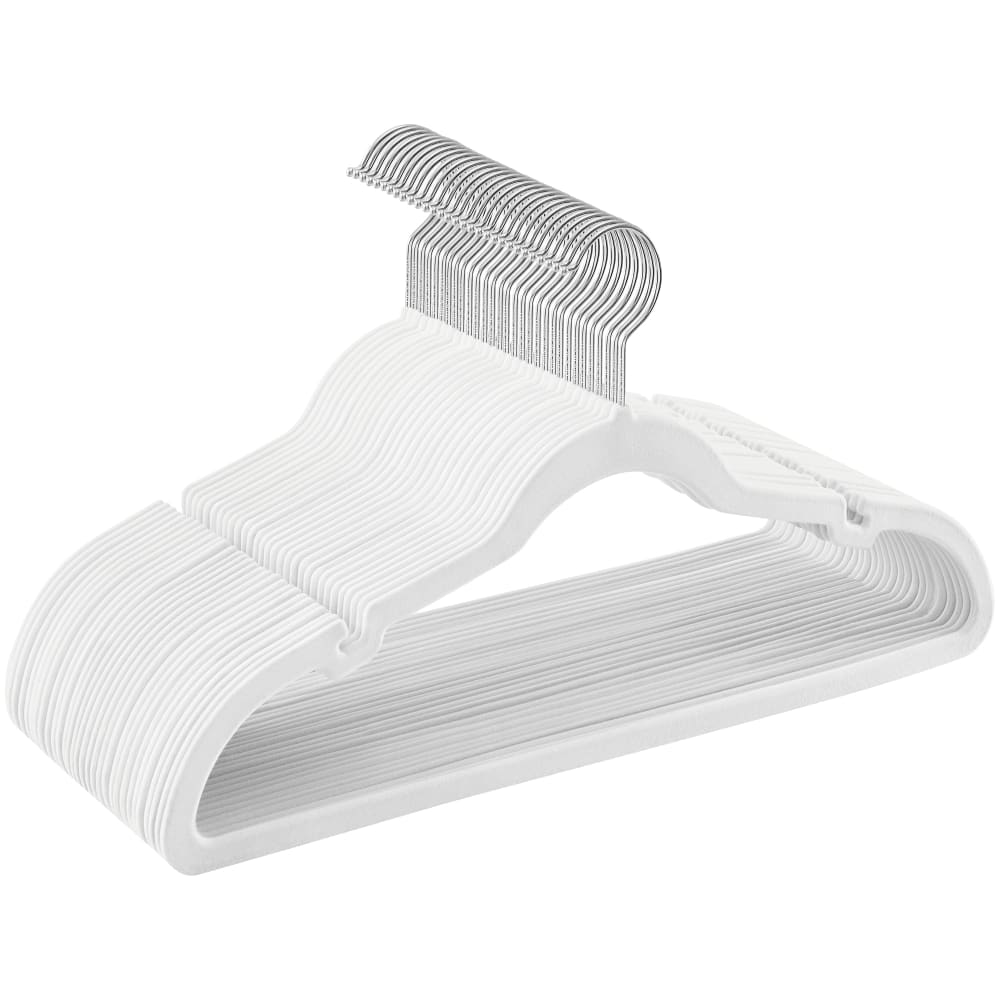 Cintres en velours antidérapants barre pour pantalons crochet blanc
