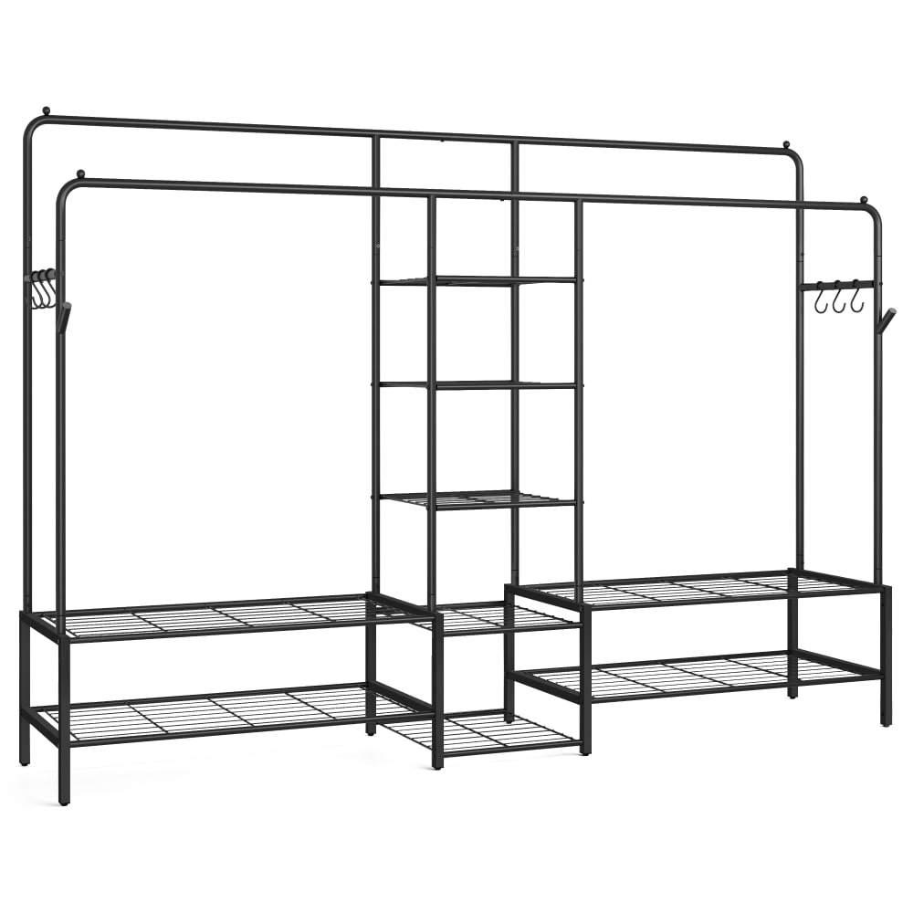 Portant à vêtements avec 9 étagères cadre en métal tringles noir