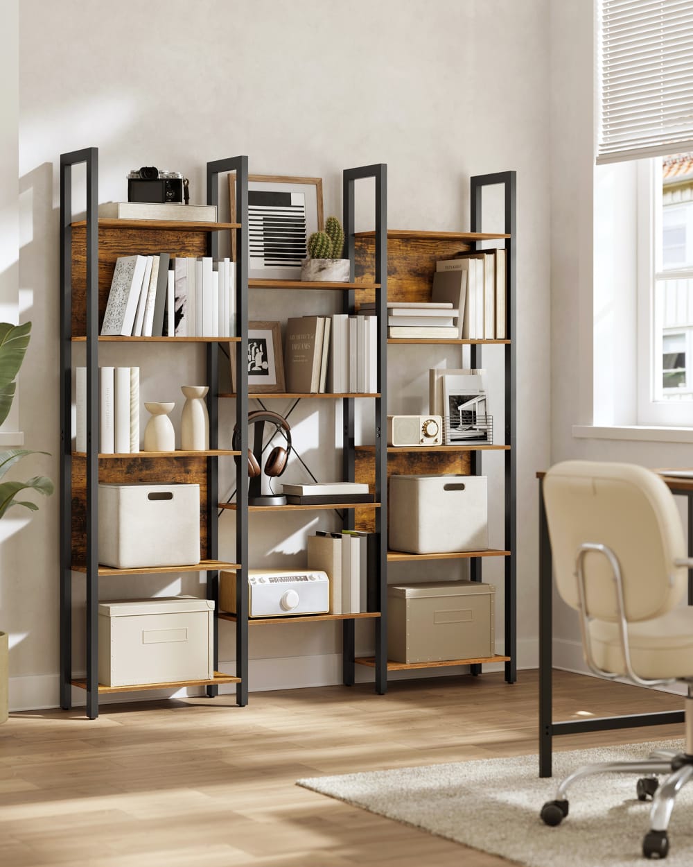 Bibliothèque avec 14 étagères 24 x 128 x 166 cm marron et noir