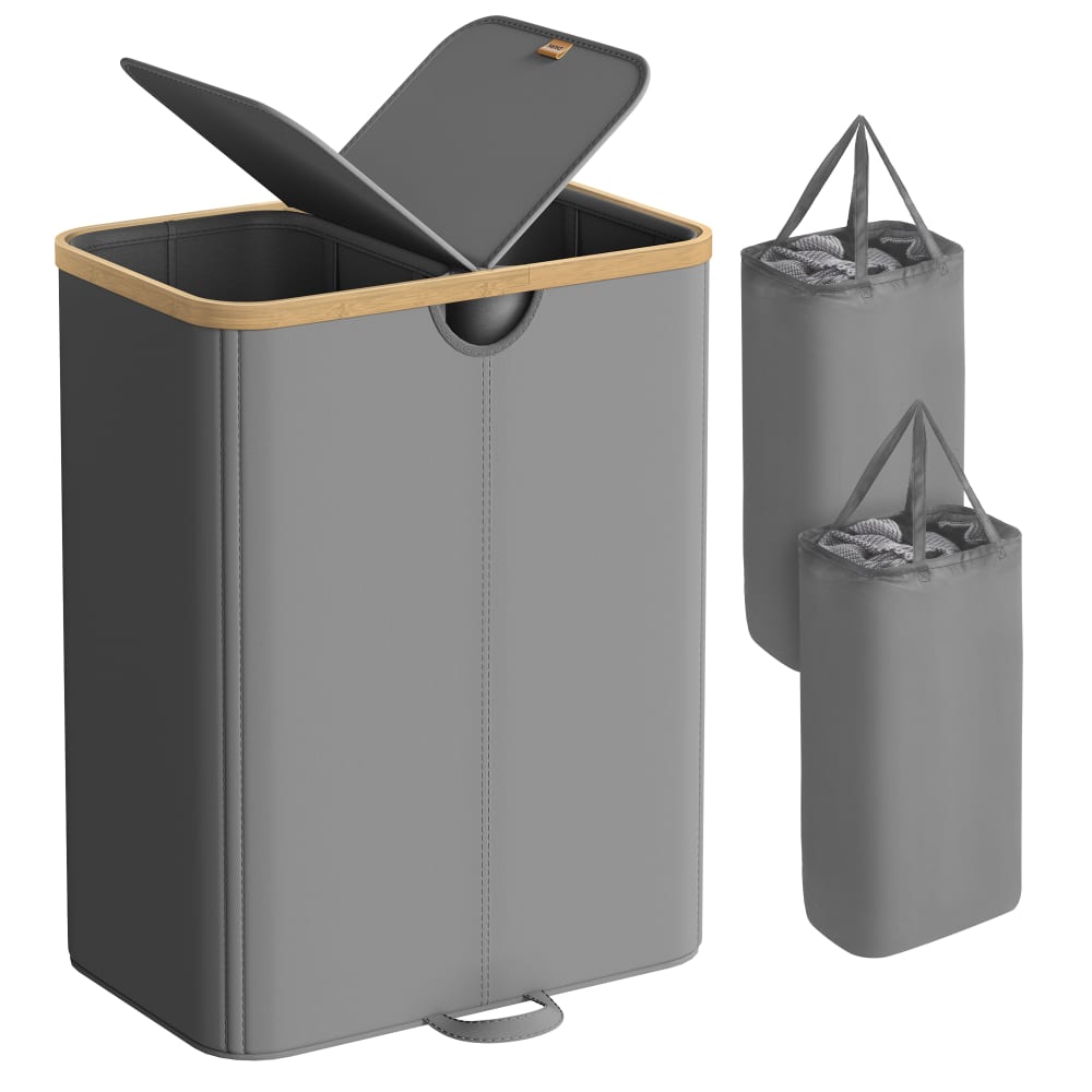 Panier à linge avec 2 compartiments sacs à linge amovibles 150 l gris Panier à linge avec 2 compartiments sacs à linge amovibles 150 l gris