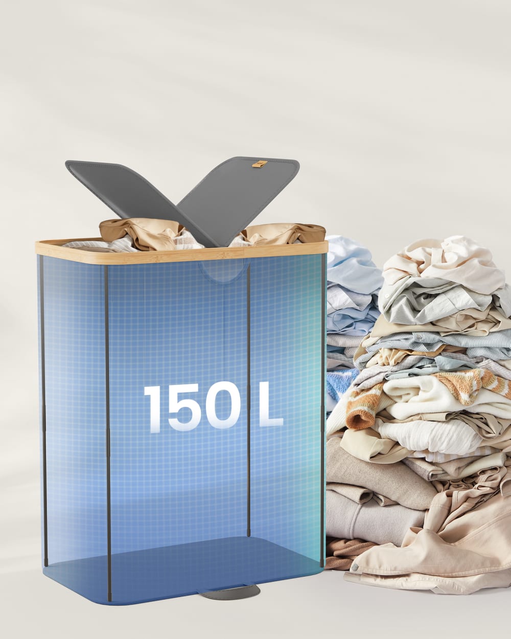 Panier à linge avec 2 compartiments sacs à linge amovibles 150 l gris