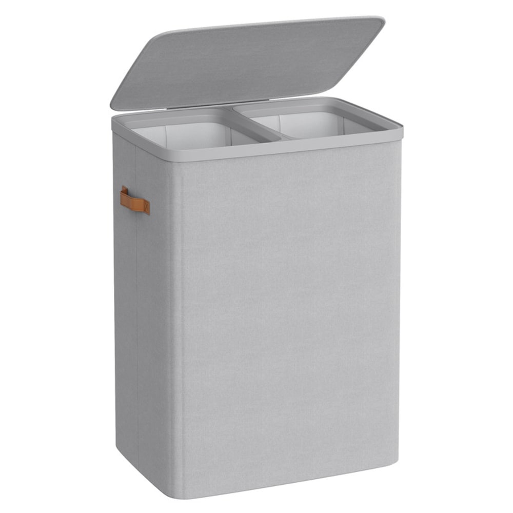 Panier à linge 2 compartiments avec couvercle et poignées 170 l gris Panier à linge 2 compartiments avec couvercle et poignées 170 l gris