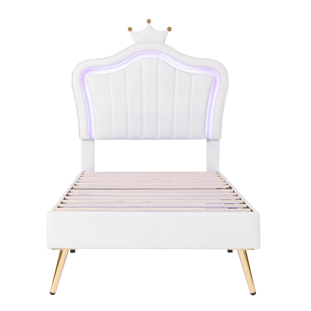 Flieks Polsterbett 90x200 cm mit Kronenformung und LED, aus PU, weiß style modern Pvc - Polyvinlychlorid Baby