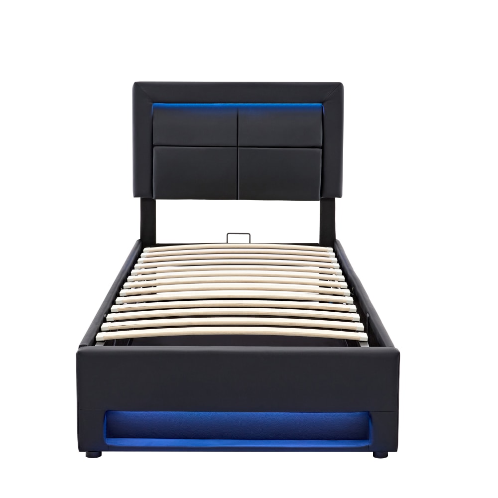 Flieks Stauraumbett 90x200 cm mit USB und LED, aus PU, schwarz style modern - Pvc - Polyvinlychlorid