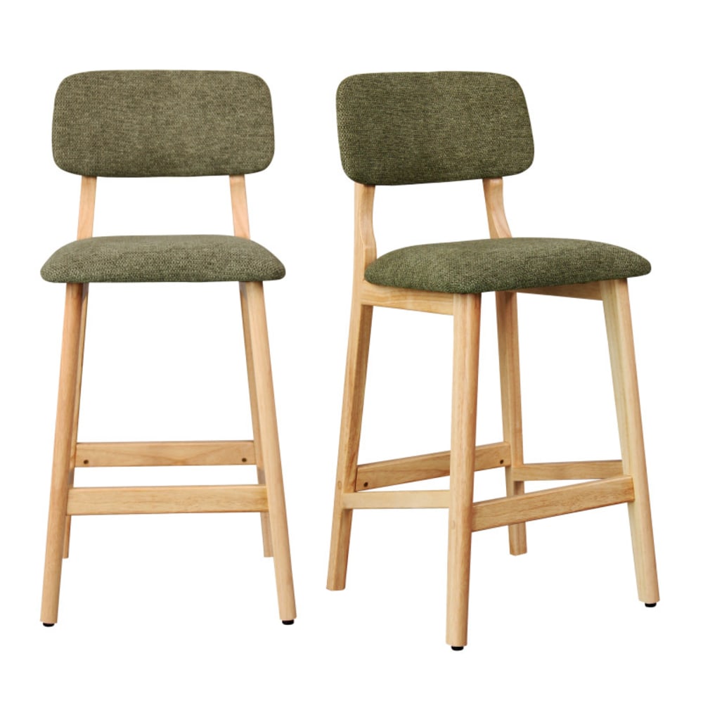 CLIFF- Tabouret de bar en bois naturel et Tissu Trendy Sauge (x2)