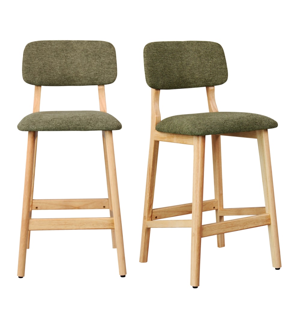 Tabouret de bar en bois naturel et Tissu Trendy Sauge (x2)