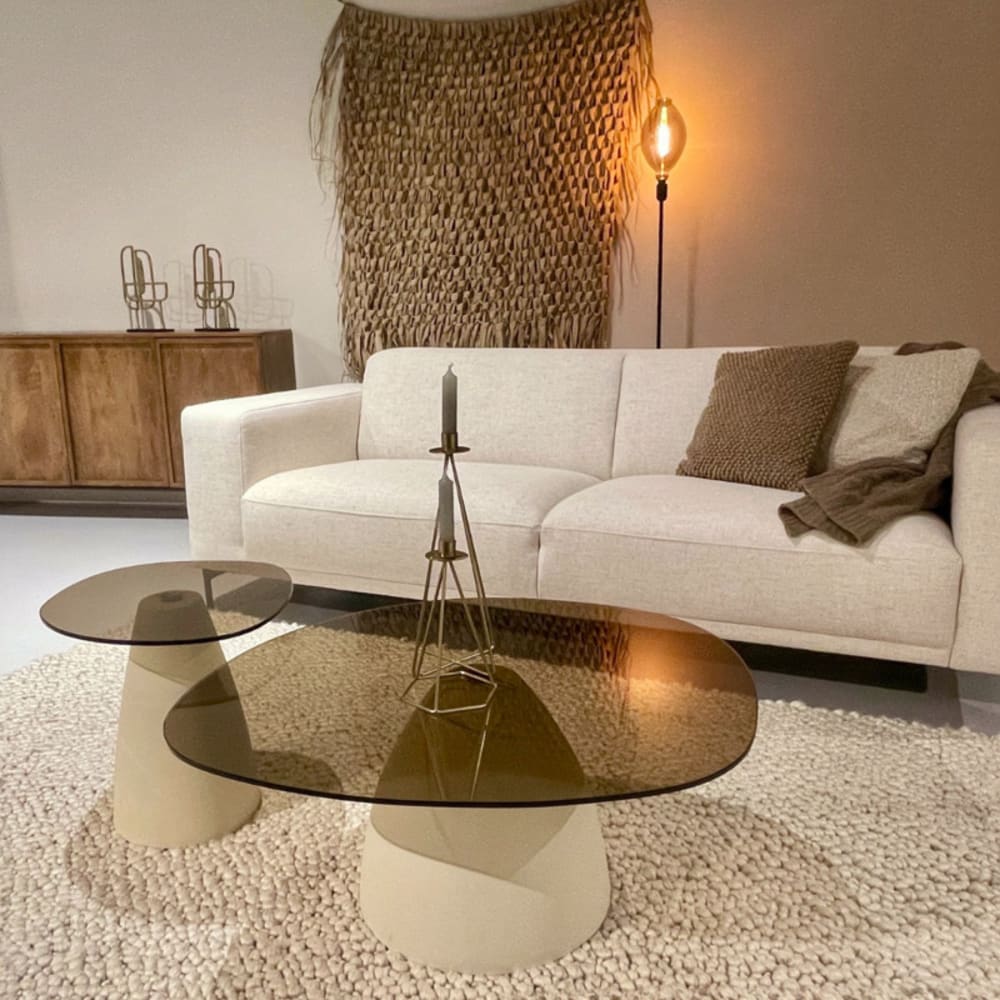 Ovaler Couchtisch, 76 cm, aus elfenbeinfarbenem Metall und