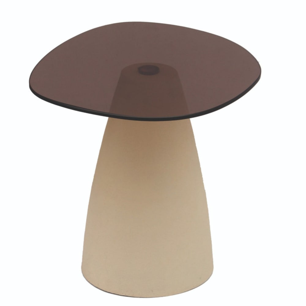 Table basse 50 cm en métal ivoire et verre fumé