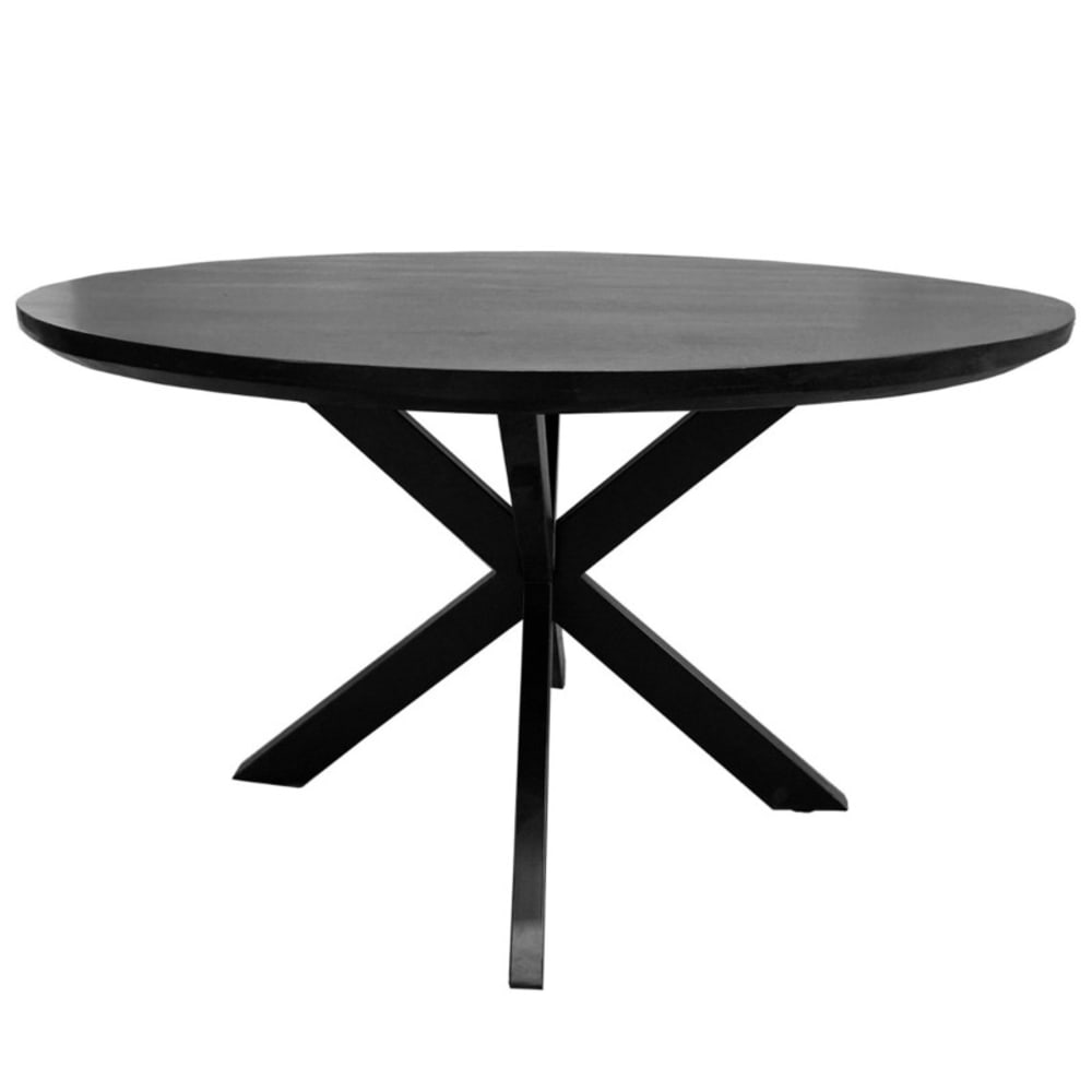 MACY- Table à manger Ronde 4 personnes 130 cm en bois massif noir