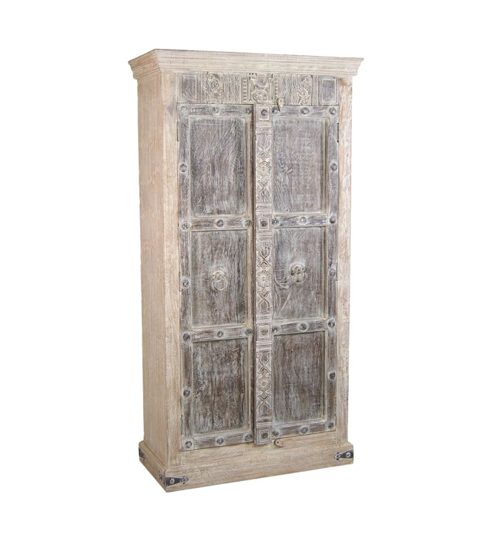 Armoire sculptée en bois beige H 183 cm