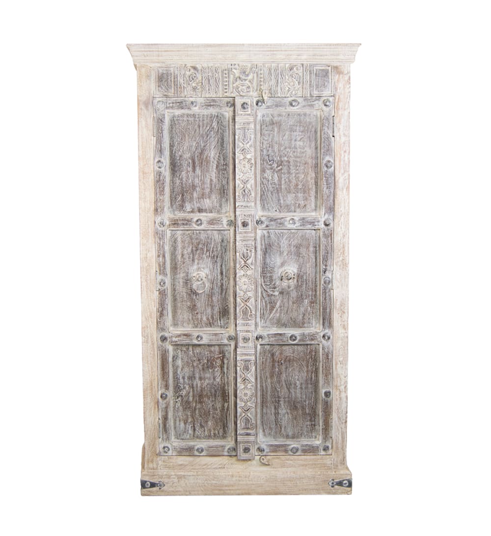 Geschnitzter Schrank aus beigem Holz Höhe 183 cm - Maisons Du