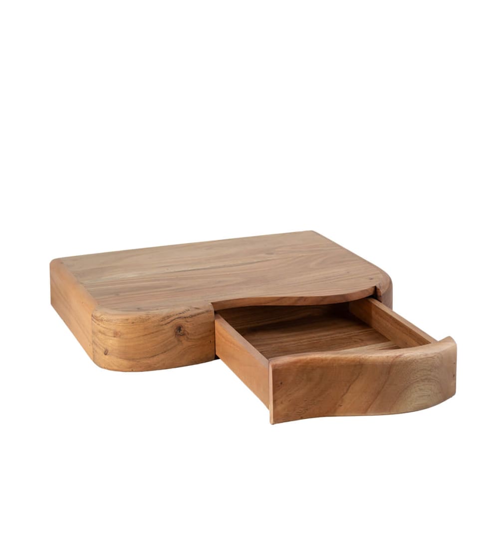 Unregelmäßiger Schwebender Nachttisch aus Holz, L 45 cm, beige -