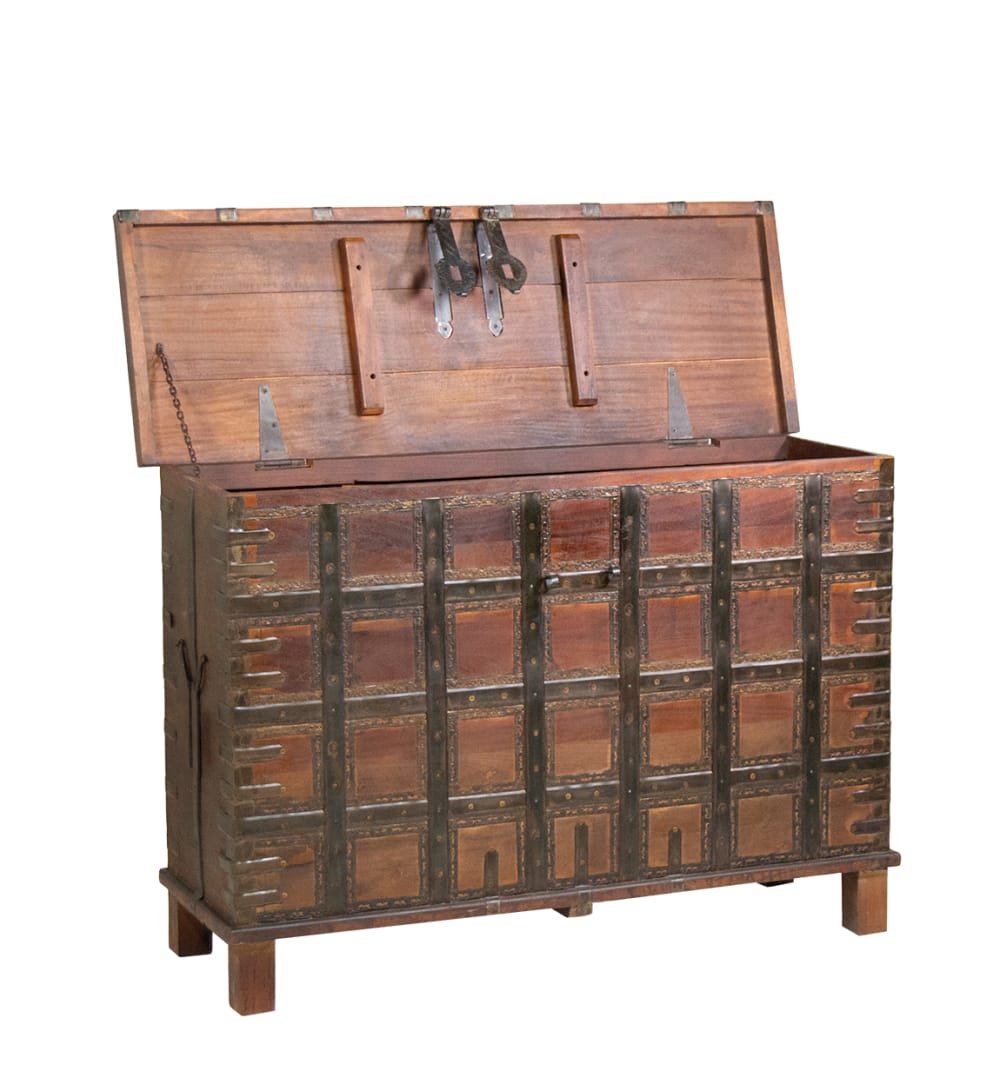Coffre en bois recyclé et métal bicolore L 127 cm — vue 3