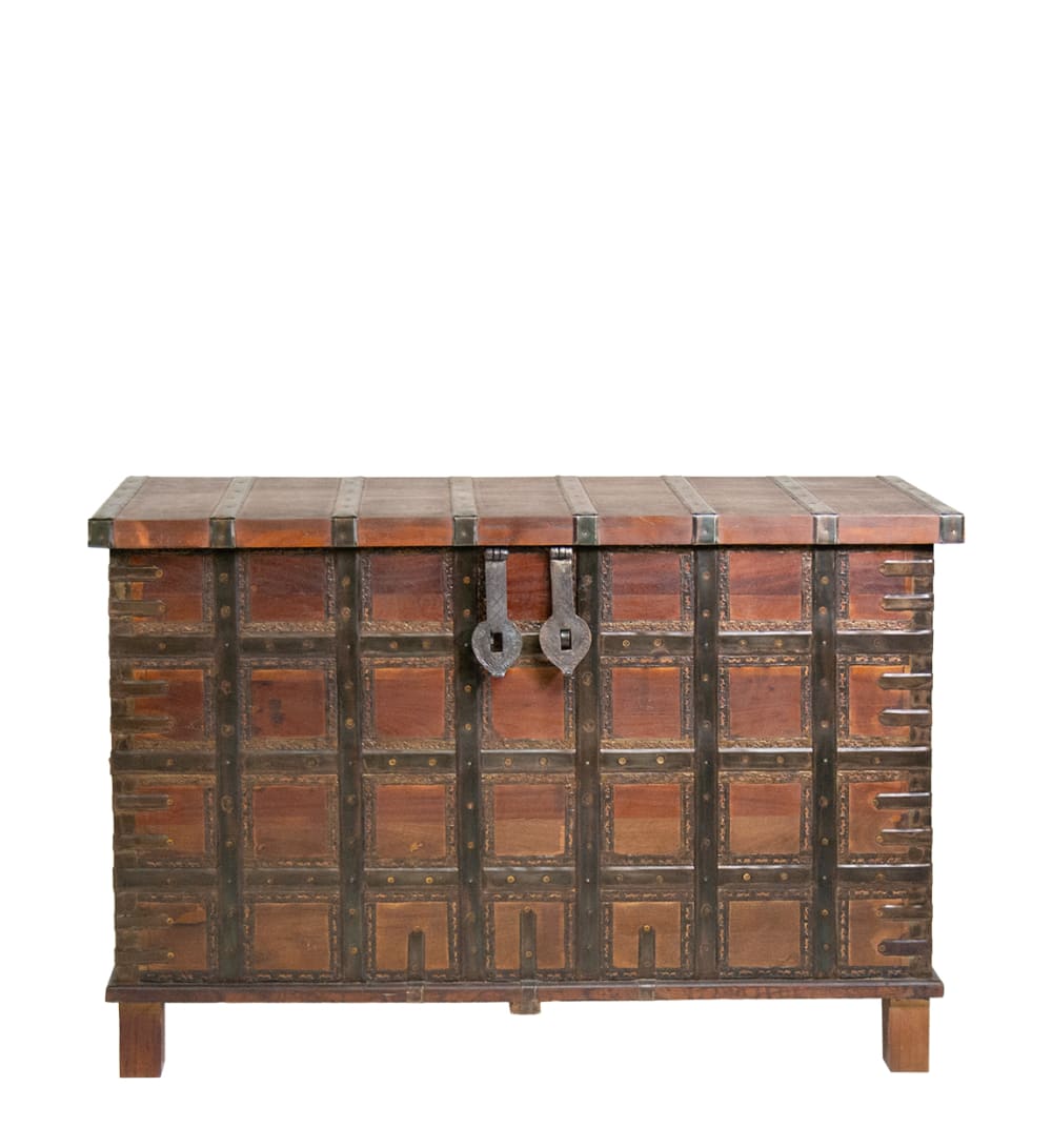 Coffre en bois recyclé et métal bicolore L 127 cm — vue 4