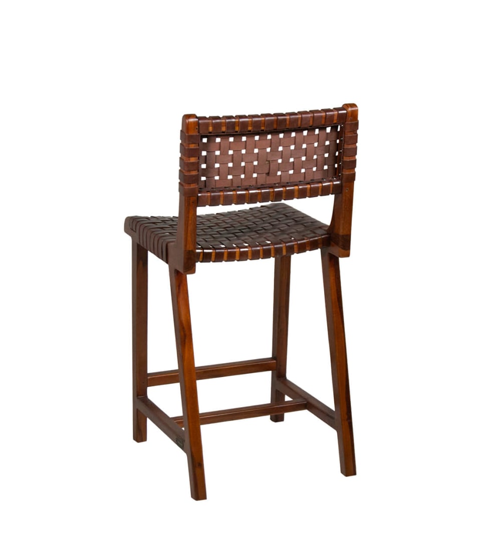 Hoher Stuhl aus Teak und braunem Leder - Maisons Du Monde