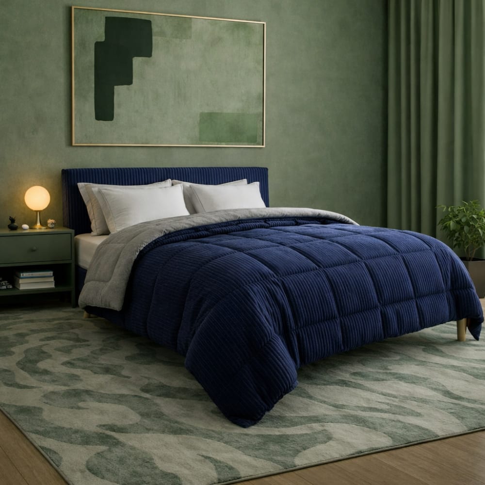 Reca Bedding Bettdecke, wendbar mit Samtoptik, auch als Plaid verwendbar 200x200 cm Blau Mikrofaser