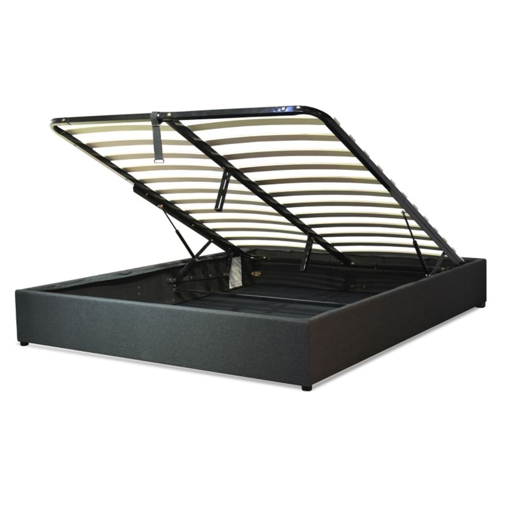 Lit coffre en tissu gris foncé avec cadre à lattes 180x200 cm