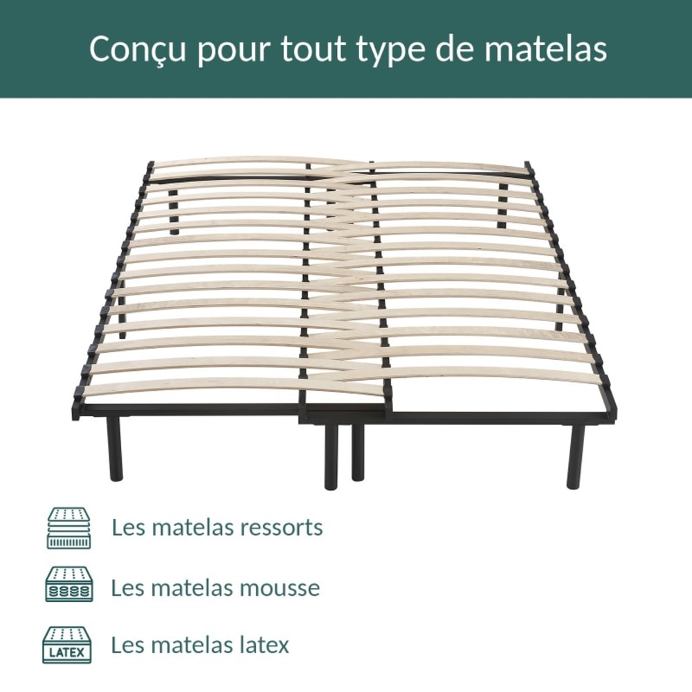 Sommier extensible à lattes cadre métallique ajustable 90/180x200 cm