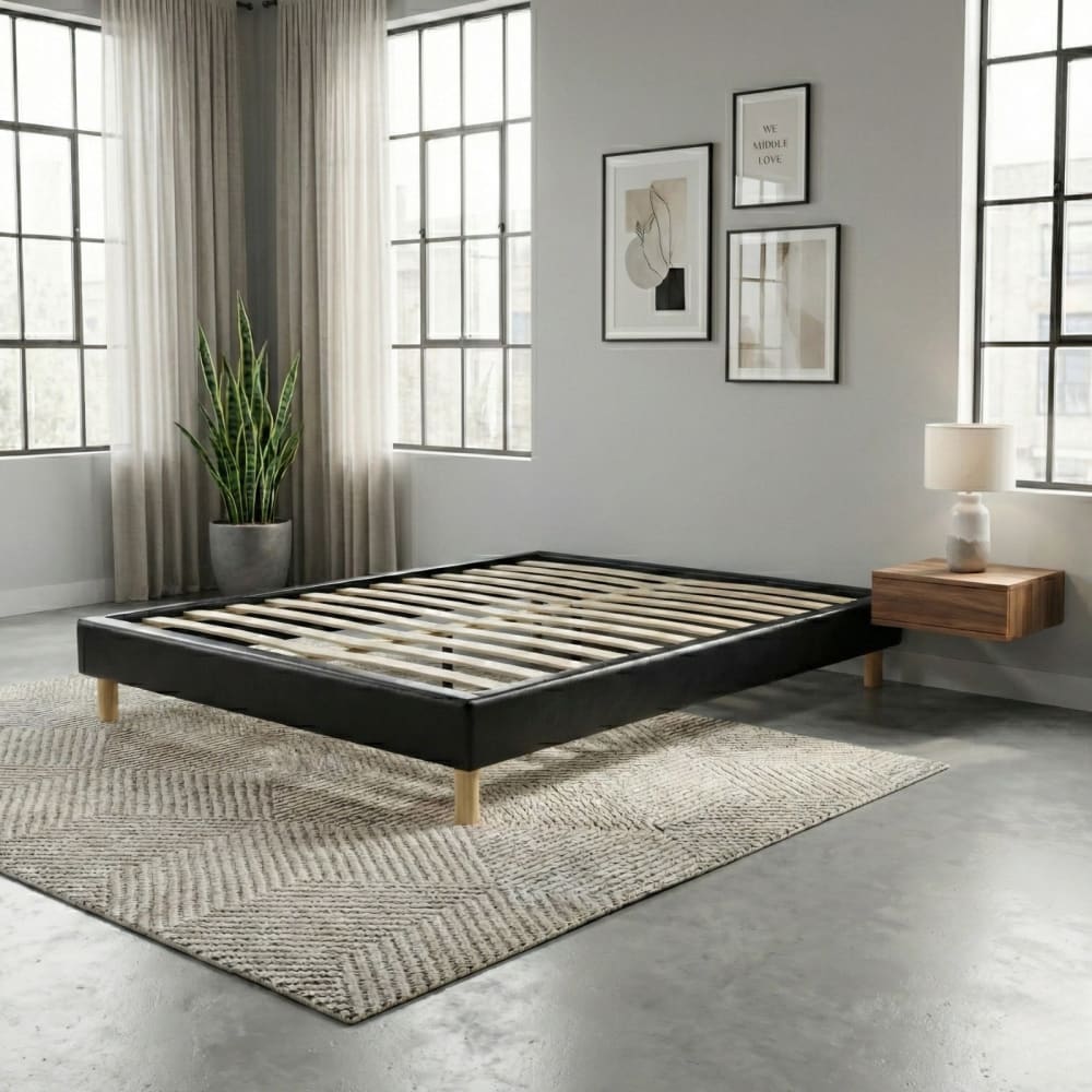 Reca Bedding Bett aus schwarzem Kunstleder mit Lattenrost 90x190 cm style modern - Spanplatte