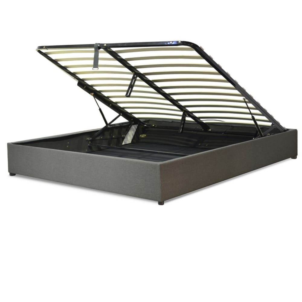 Lit coffre en tissu gris clair avec cadre à lattes 140x200 cm
