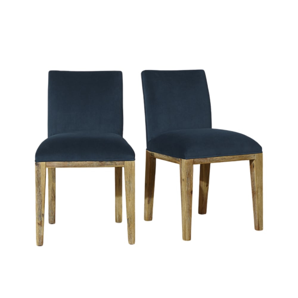 Robin des Bois Satz von 2 Stühlen aus Akazienholz und Samt Tiefblau style modern Gelb