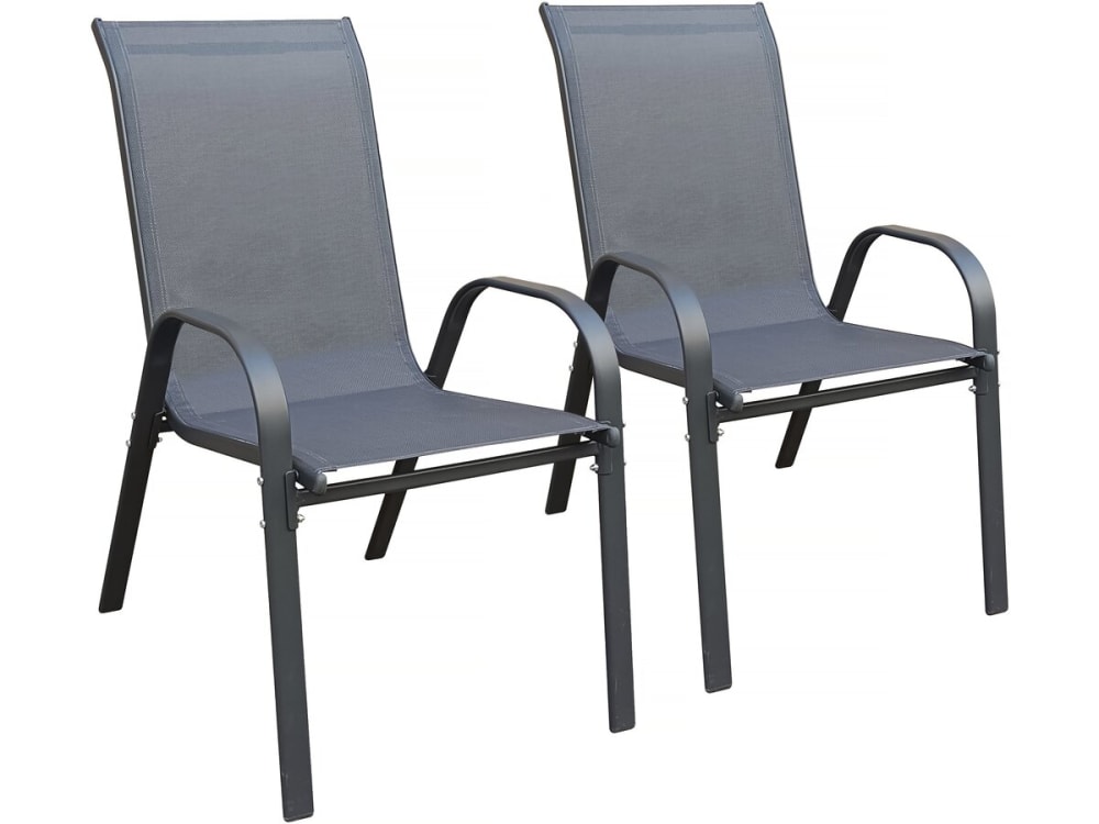 Lot de 2 fauteuils de jardin métal/textilène anthracite 75 x 54 x 92