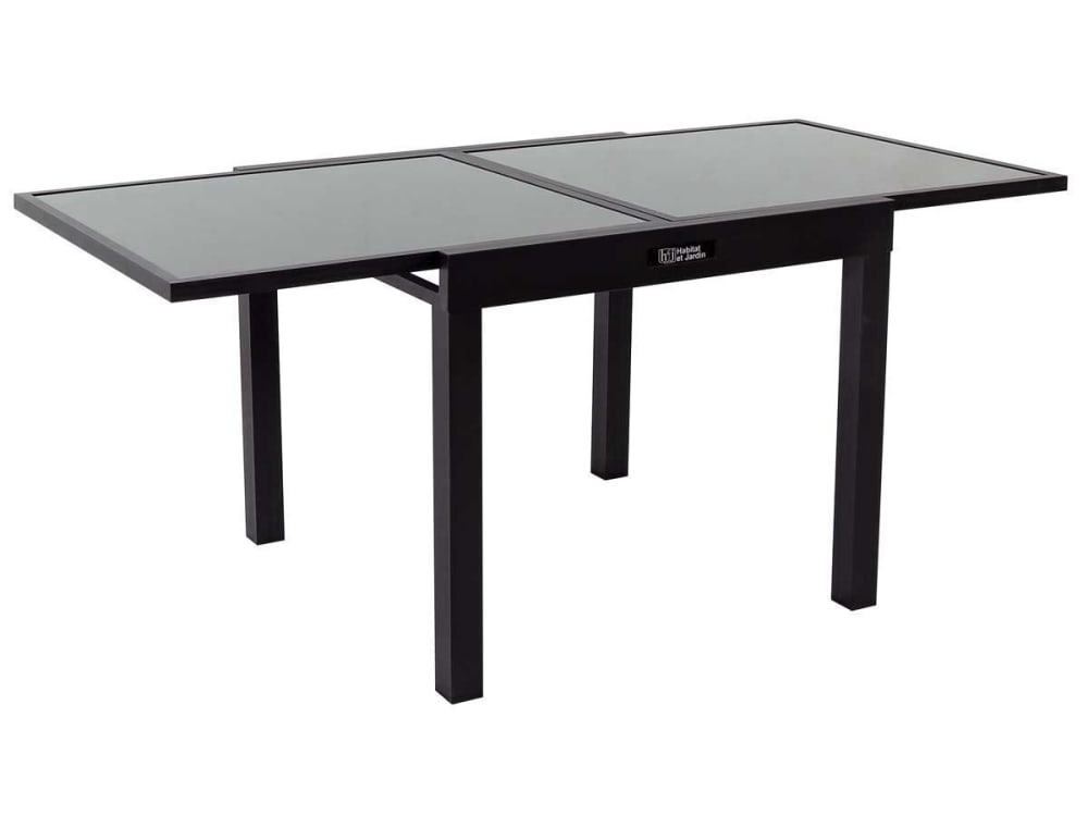 Table à manger extensible en aluminium / verre noir 180 x 90 x 75 cm