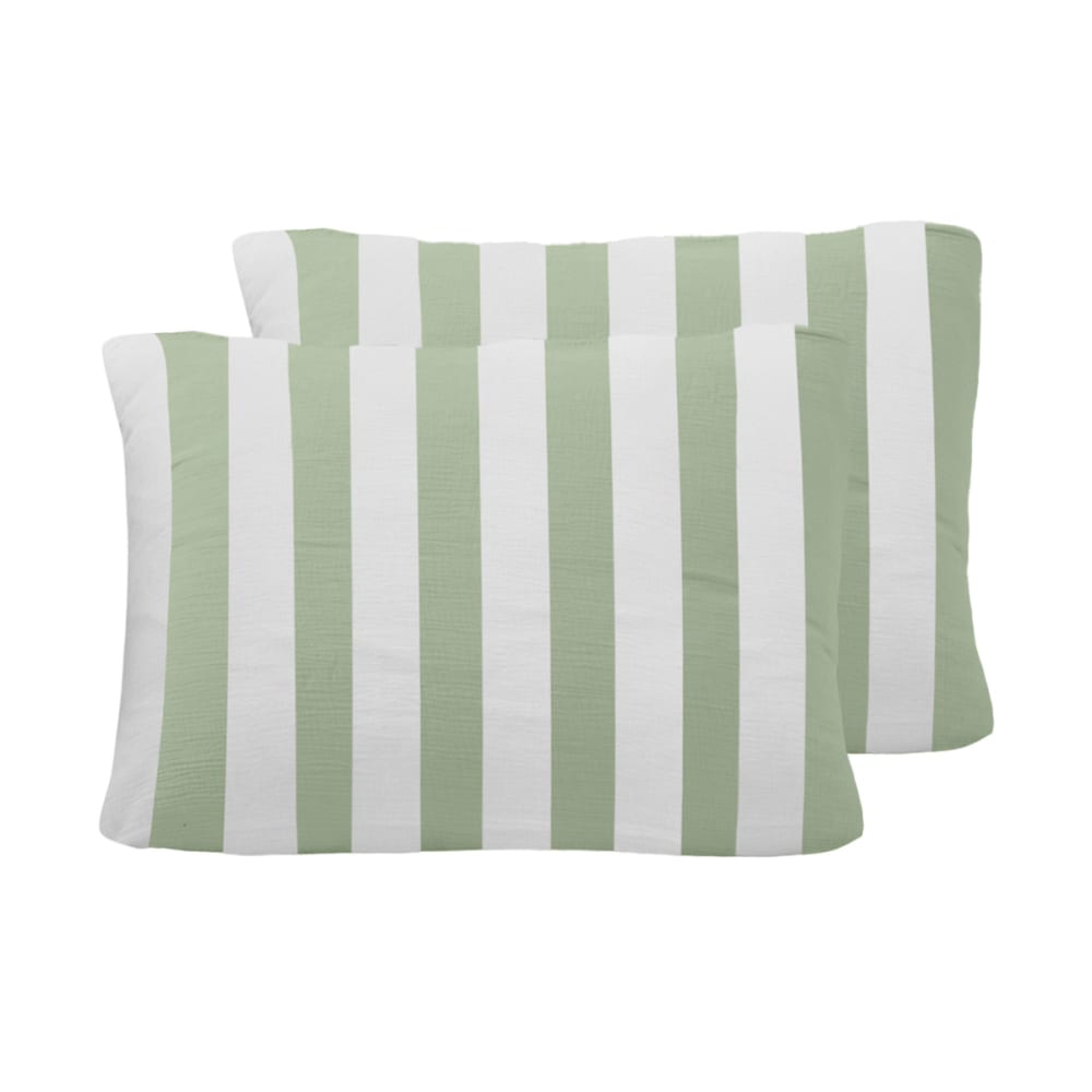 Lot de 2 taies d'oreiller gaze de coton  sauge 50x70 cm