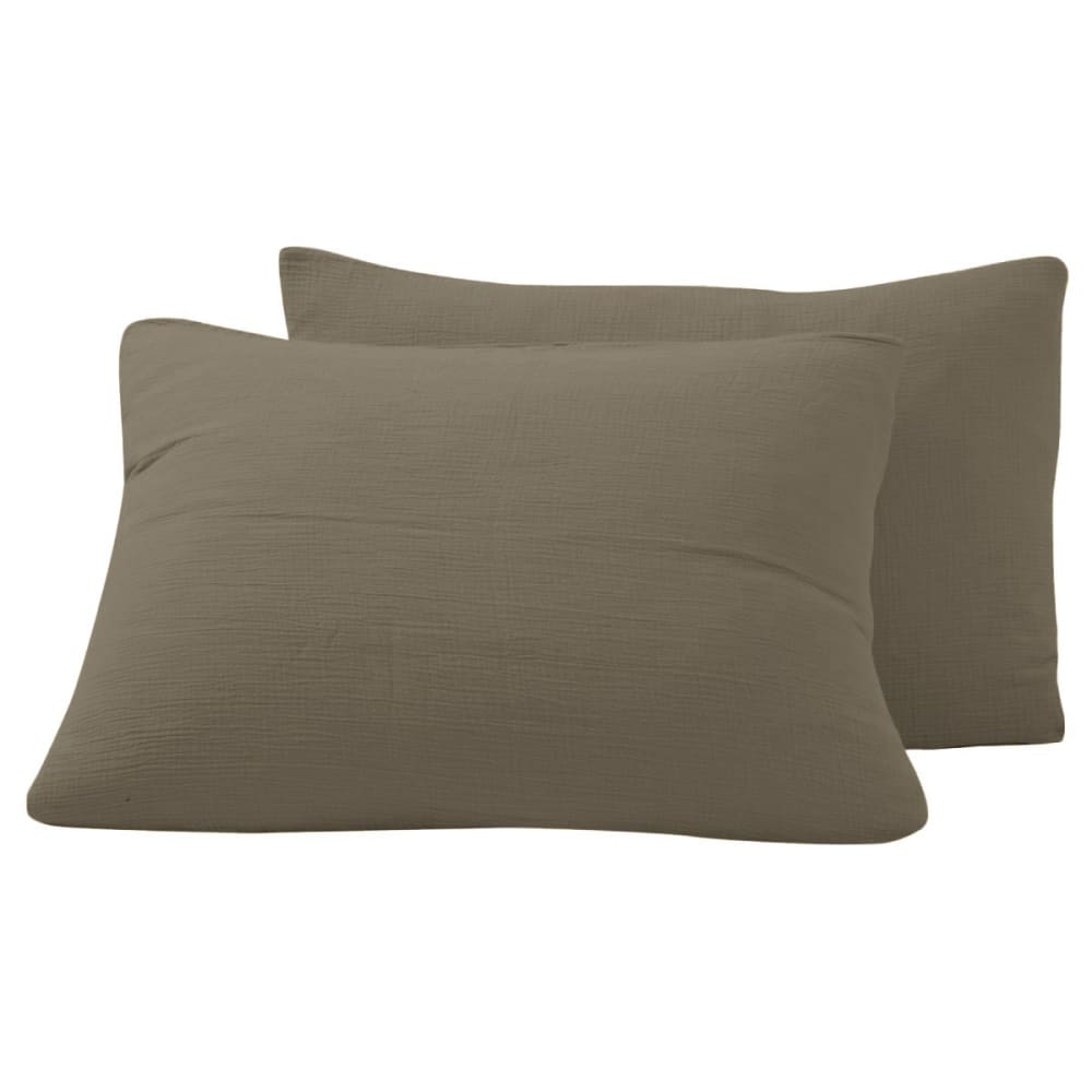 Lot de 2 taies d'oreiller en gaze de coton  noisette 50x70 cm