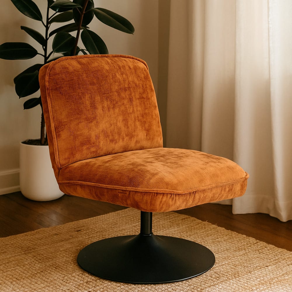 Fauteuil pivotant en velours côtelé pied tulipe - Marron