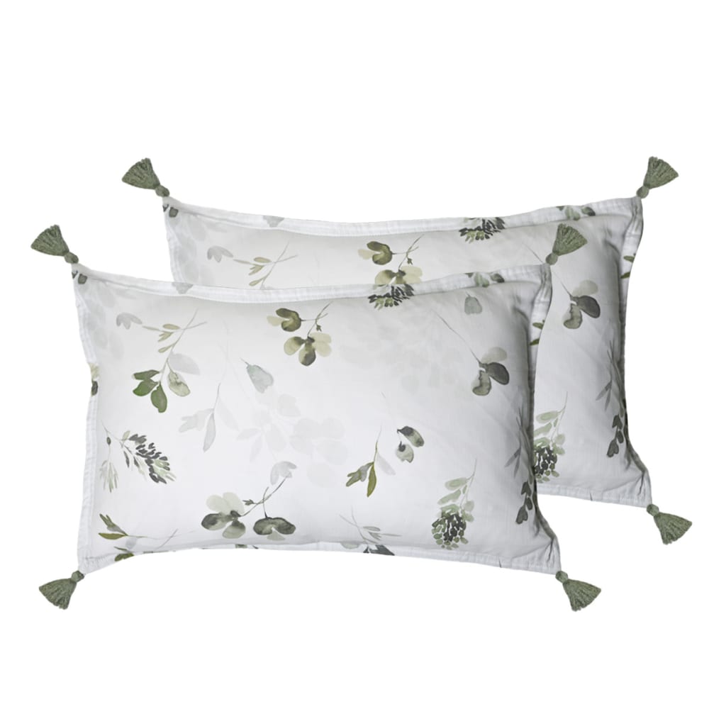 Llot de 2 housses de coussin gaze de coton lichen 40x60 cm