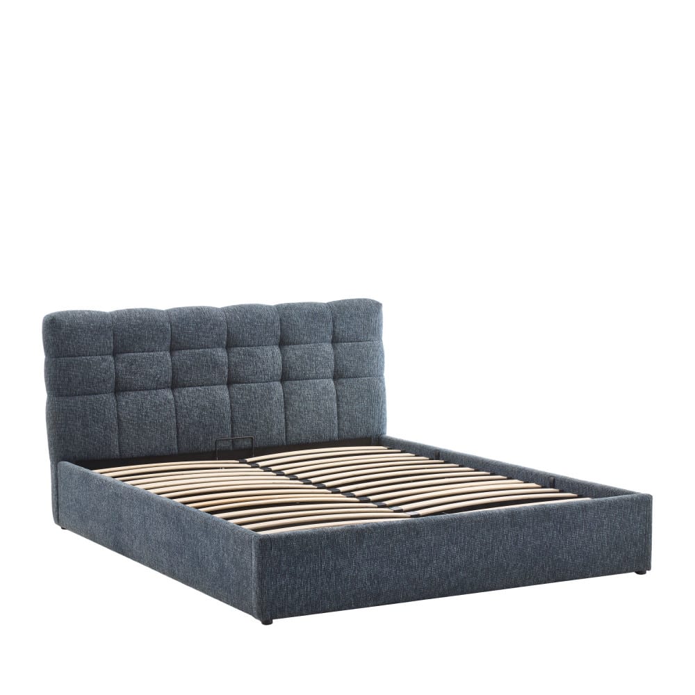 Lit coffre matelassé en tissu 140x190cm - Bleu chiné
