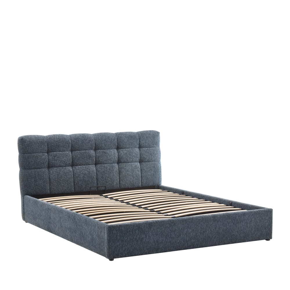 Lit coffre matelassé en tissu 160x200cm - Bleu chiné