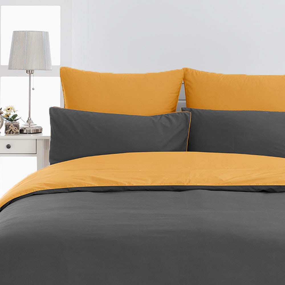 Housse de couette bicolore percale Anthracite/Caramel 140x200 cm