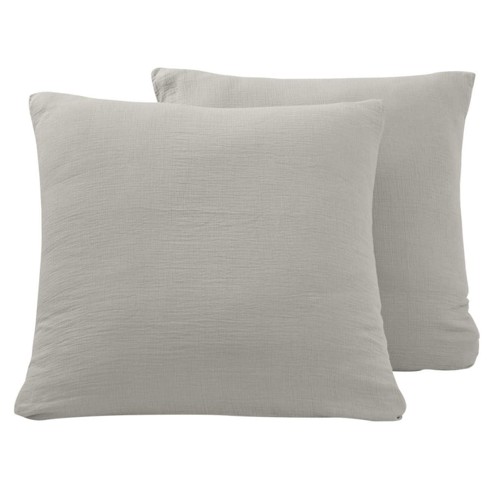 Parure de lit gaze de coton + 2 taies carrées Gris Perle 240x220 cm - Maisons du Monde