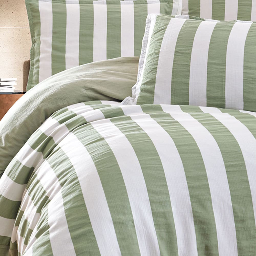 Parure de lit en gaze de coton + 2 taies rectangles sauge 240x220 cm — vue 3