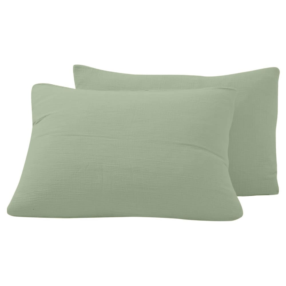 Parure de lit gaze de coton+2 taies rectangles sauge 260x240 cm — vue 3