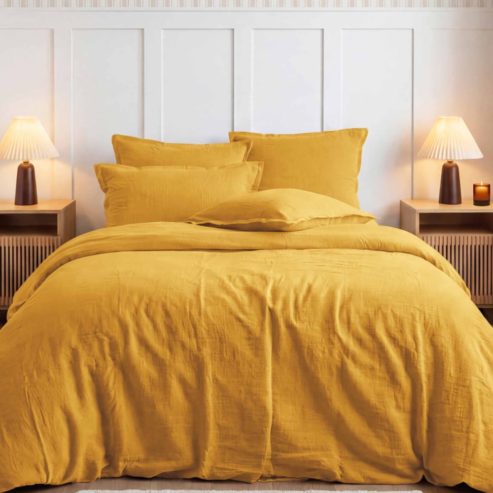 Parure de lit gaze de coton+2 taies rectangles Caramel 240x220 cm