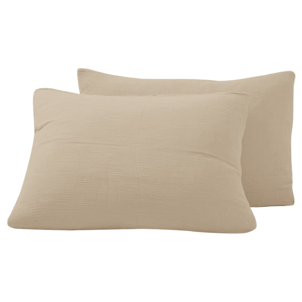 Parure de lit gaze de coton+2 taies rectangles sable 260x240 cm — vue 3